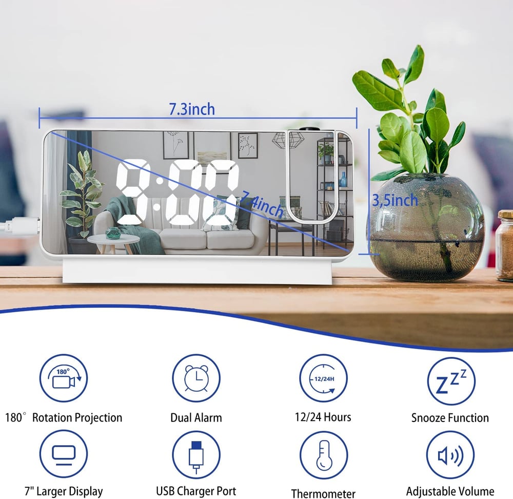 AlarmProject™ – LED-wekker met spiegeloppervlak, dubbele alarmfunctie en temperatuuraanduiding [50% Korting]