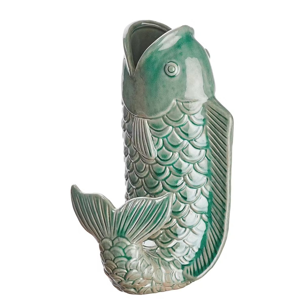 Vaas in Koi-vis-vorm van steengoed – decoratief kunstobject
