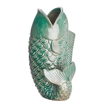 Vaas in Koi-vis-vorm van steengoed – decoratief kunstobject