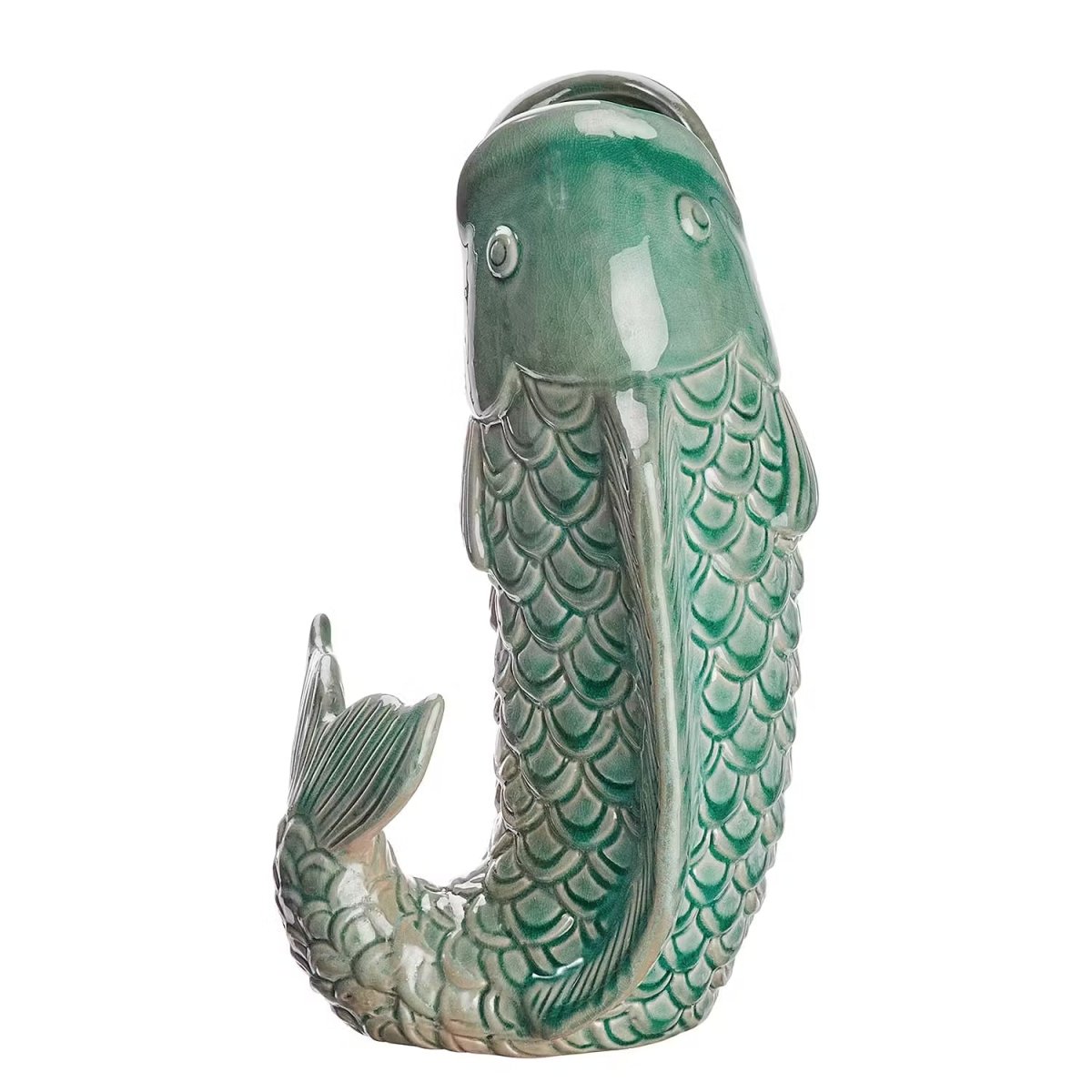 Vaas in Koi-vis-vorm van steengoed – decoratief kunstobject