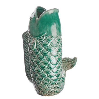 Vaas in Koi-vis-vorm van steengoed – decoratief kunstobject