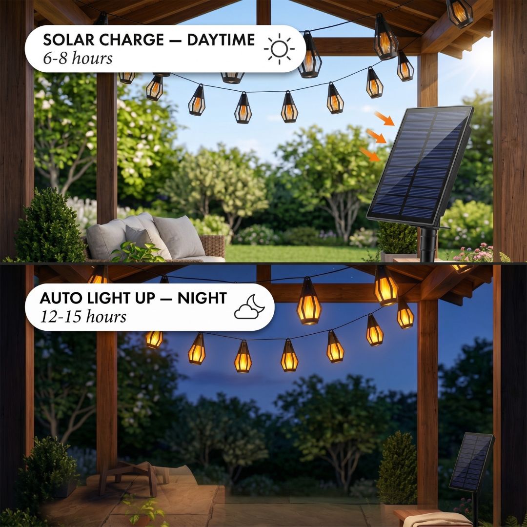 FlameGlow – Op zonne-energie werkende LED-lichtsnoer met vlameffect | 50% korting