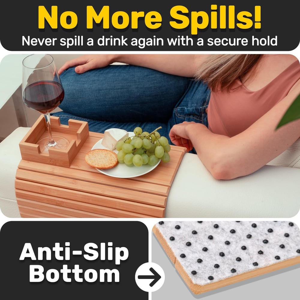 BambooEase™ – Bamboe armleuning dienblad – milieuvriendelijke beker- en snackhouder voor gezellige bankmomenten [50% Korting]