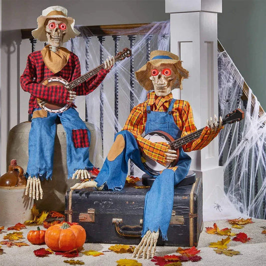 Geanimeerde Halloween skeletten met banjo - bewegingssensor decoratie