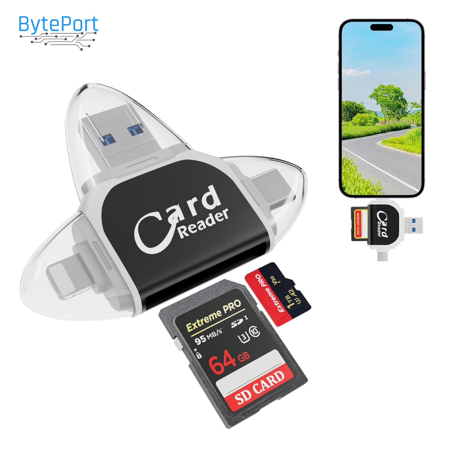 Byteport – 4-in-1 SD-kaartlezer voor moeiteloze datatransfer [50% korting]