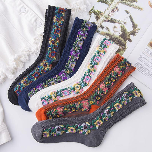HappySock™ – (5 paar) vintage geborduurde bloemensokken voor stijlvol draagcomfort [50% Korting]