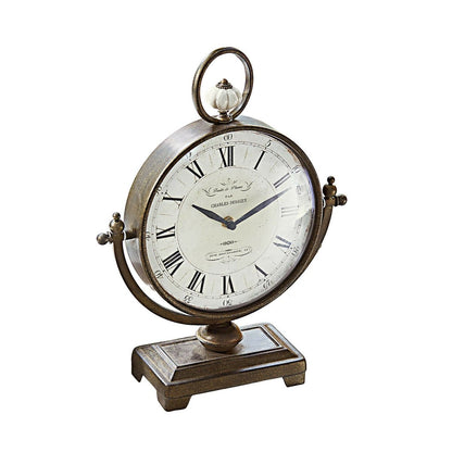 Vintage tafelklok met Romeinse cijfers – Industrieel design antiekbrons