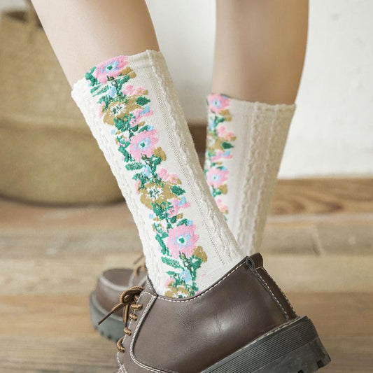 HappySock™ – (5 paar) vintage geborduurde bloemensokken voor stijlvol draagcomfort [50% Korting]