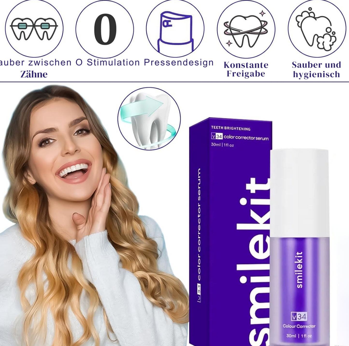 HeroSmile™ – Kleuren­correctieserum & paarse tandpasta voor stralend witte tanden [1 + 1 Gratis]