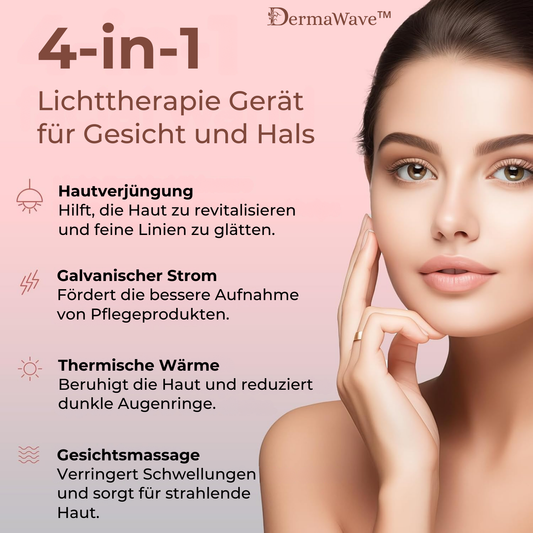DermaWave™ – 4-in-1 Lichttherapie apparaat voor gezicht en hals, comfortabel thuis [50% Korting]