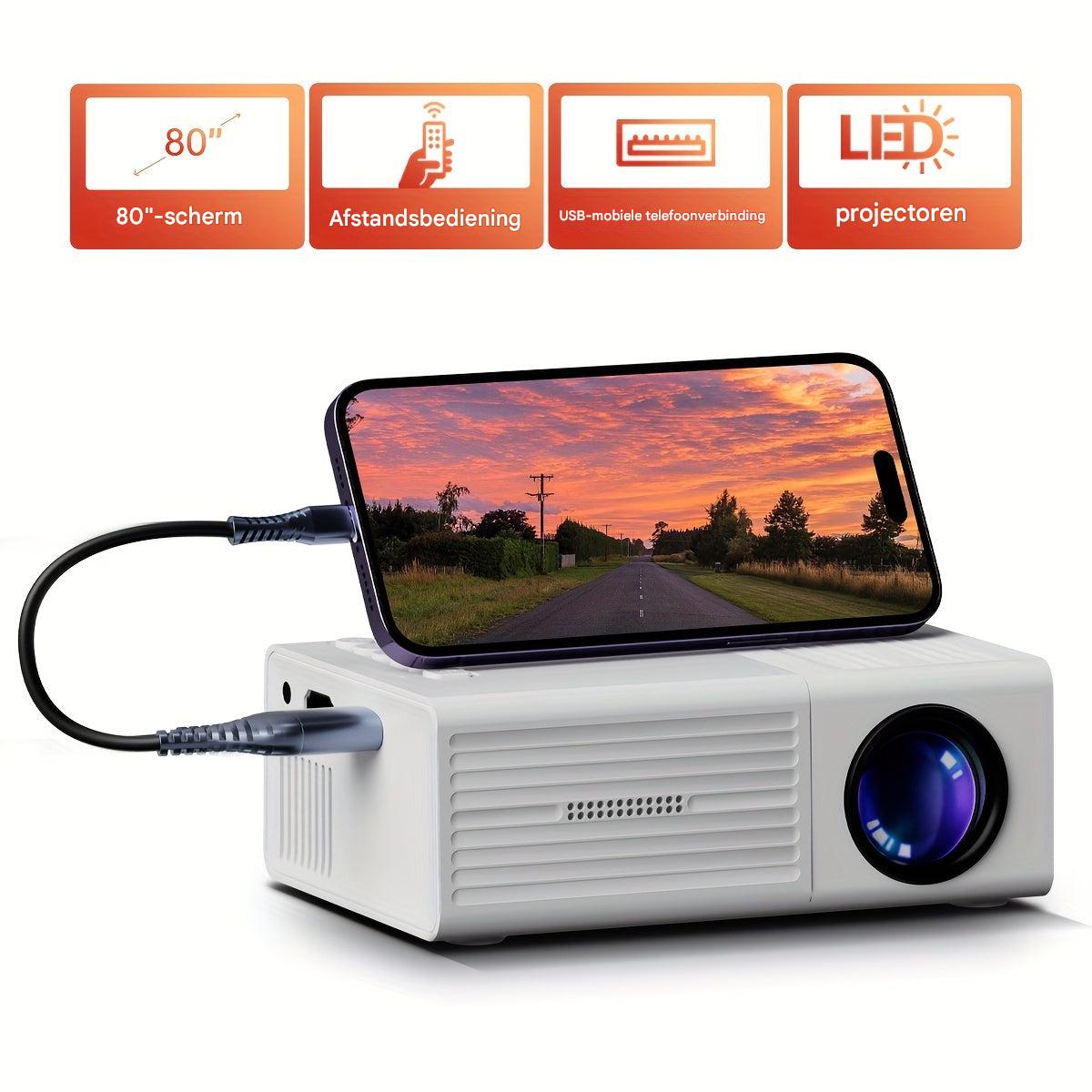 Mini Beamer draagbaar 3000 Lumen – HDMI USB Projector voor Thuisbioscoop