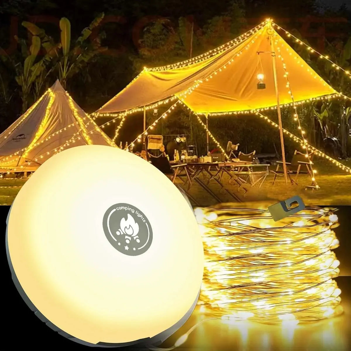 4-in-1 Kampeerlamp met RGB-licht, Zaklamp en Powerbank