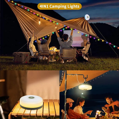 4-in-1 Kampeerlamp met RGB-licht, Zaklamp en Powerbank