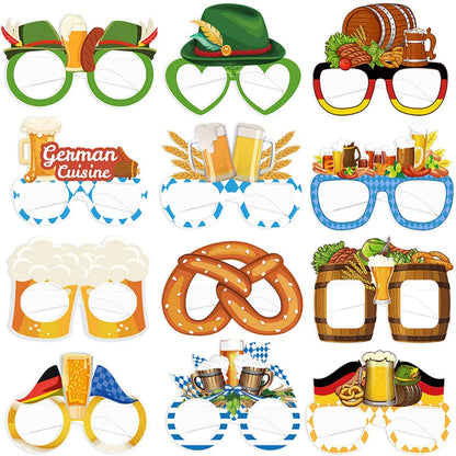 Oktoberfest Fotobrillen Set – 12 kleurrijke papieren fotorequisiten