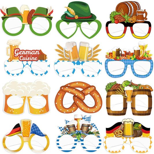 Oktoberfest Fotobrillen Set – 12 kleurrijke papieren fotorequisiten