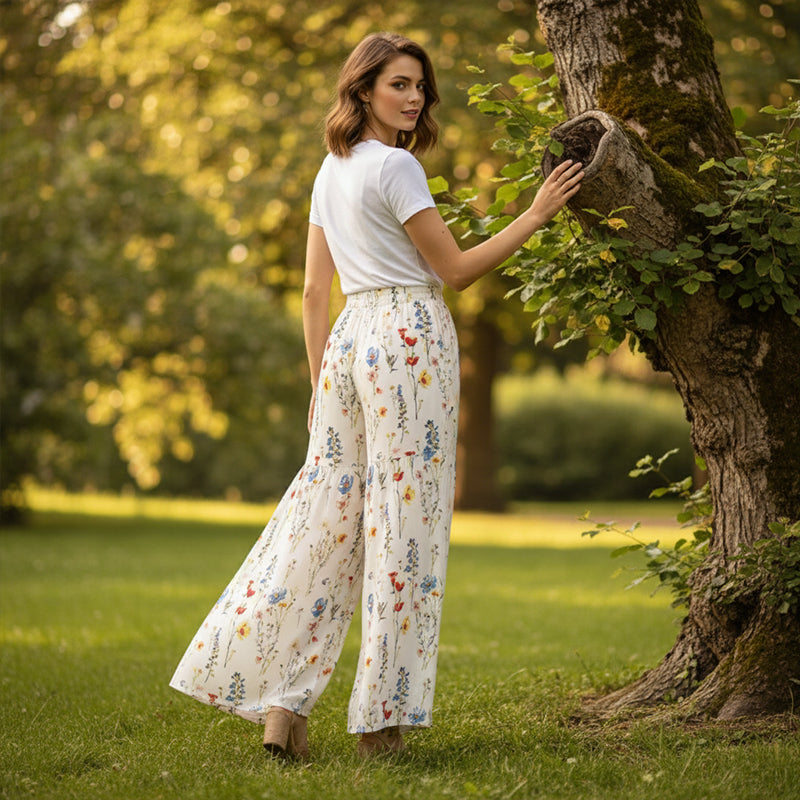 BloomLine™ Dames Hoge Taille Broek met Bloemenprint – Lichtgewicht & Comfortabel