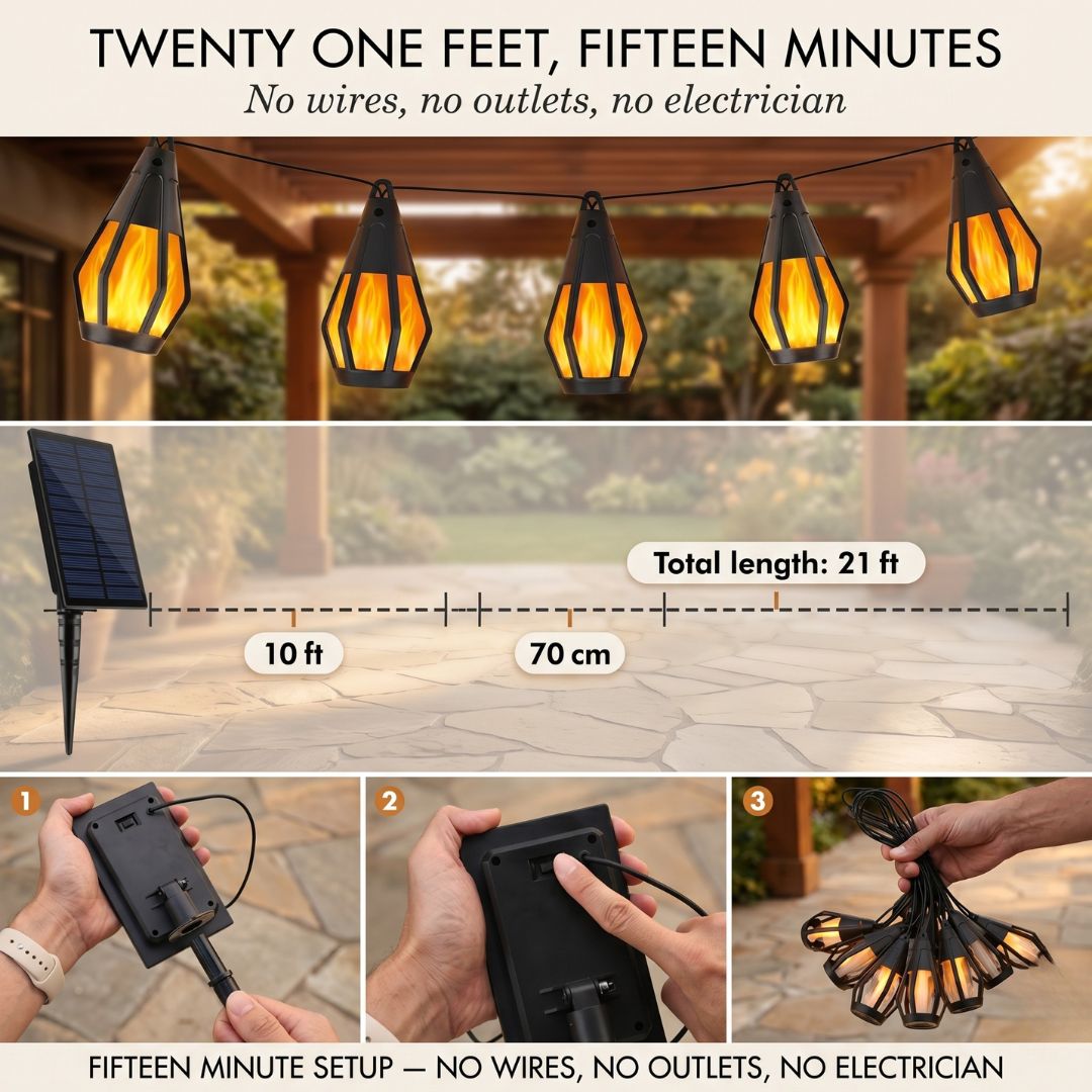 FlameGlow – Op zonne-energie werkende LED-lichtsnoer met vlameffect | 50% korting