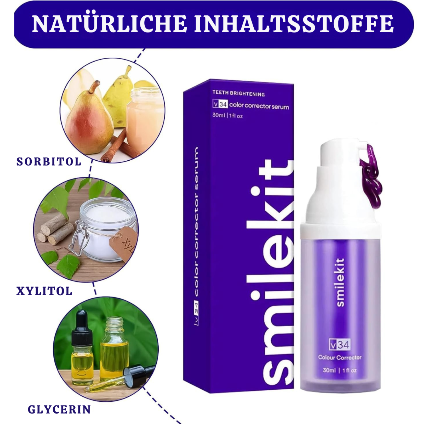 WhiteSmile™ – Kleuren­correctie-Serum & Paarse Tandpasta voor Stralend Witte Tanden [1 + 1 Gratis]