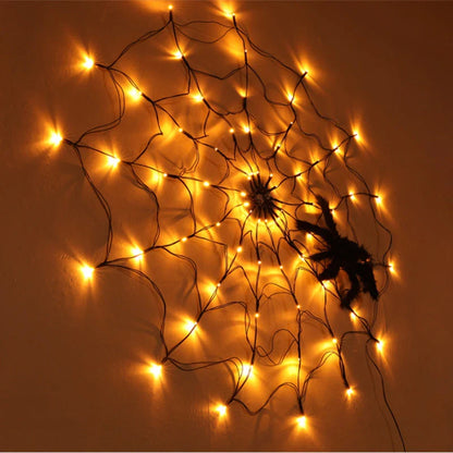 Spinnenweb lichtslinger met LED & afstandsbediening – Halloween decoratie binnen & buiten