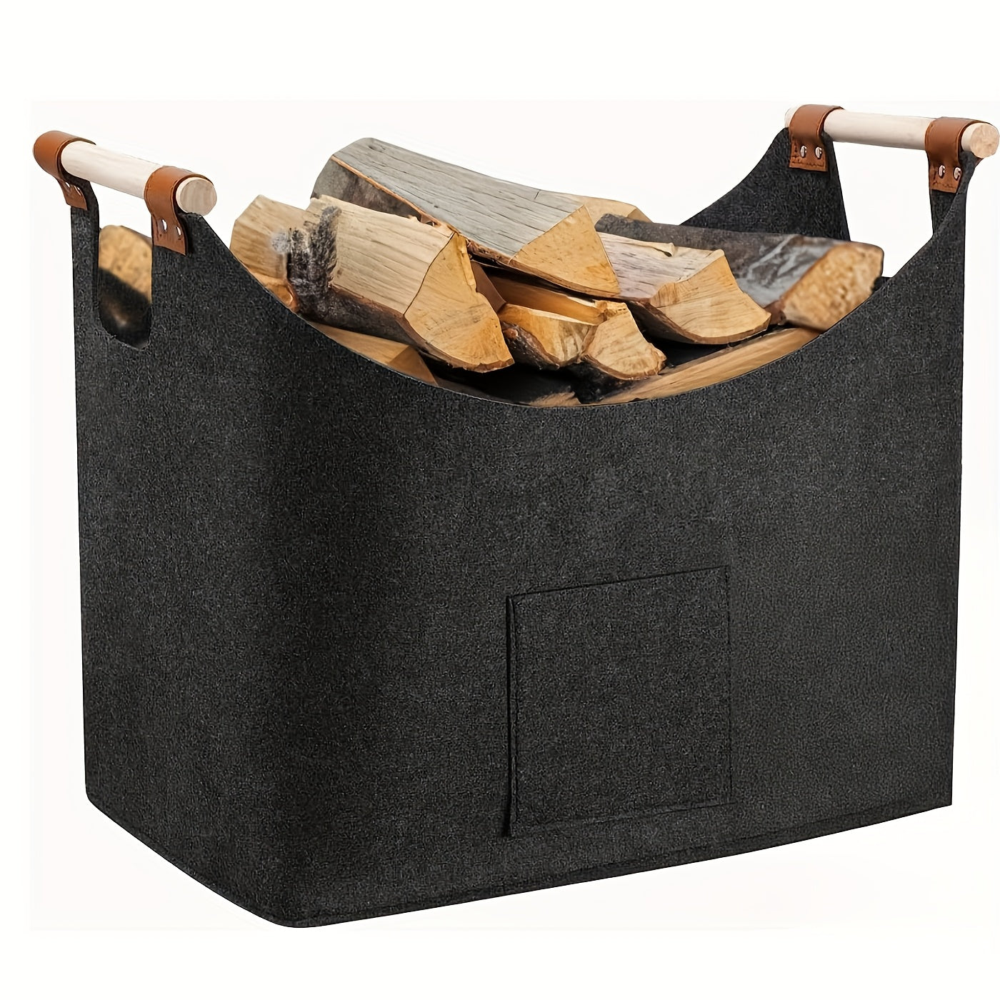Opvouwbare haardhoutmand van vilt met houten handvatten – 55 liter