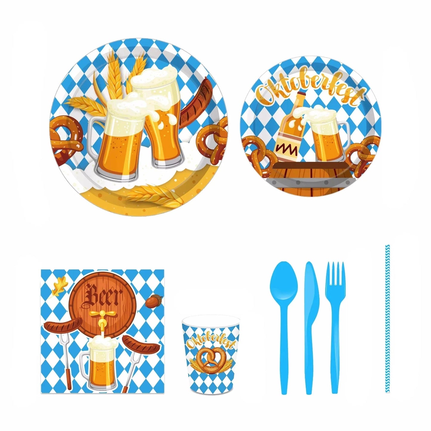 Oktoberfest Wegwerp-Partyservies Set 76-delig blauw-wit