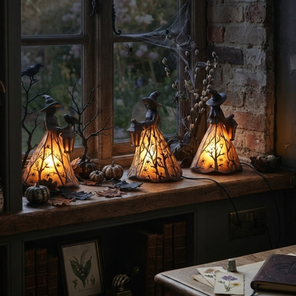Heksen-decoratielamp met lantaarn – sfeervolle LED-verlichting voor de herfst