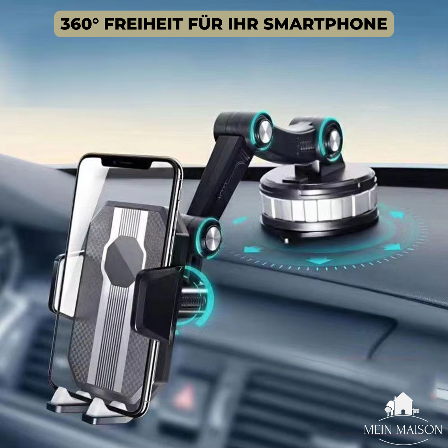 Telefoonhouder auto met zuignap, 360° rotatie en bediening met één hand
