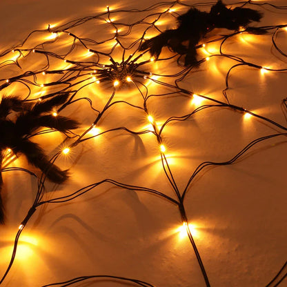 Spinnenweb lichtslinger met LED & afstandsbediening – Halloween decoratie binnen & buiten