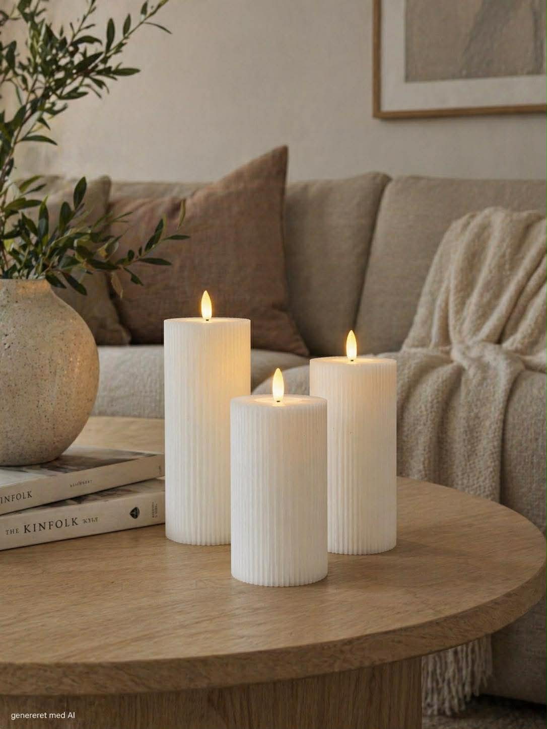 Kaarsenset 3-delig geribbeld met touch-functie – warmwit licht