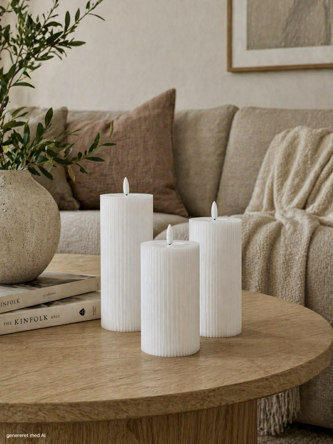 Kaarsenset 3-delig geribbeld met touch-functie – warmwit licht
