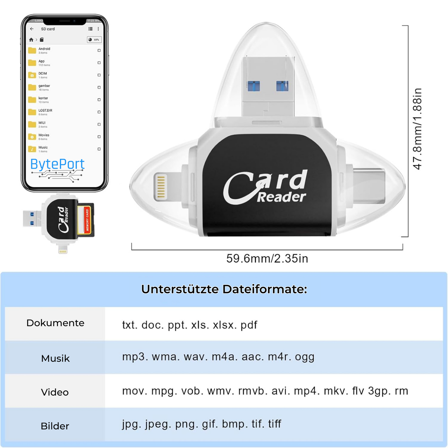 Byteport – 4-in-1 SD-kaartlezer voor moeiteloze datatransfer [50% korting]
