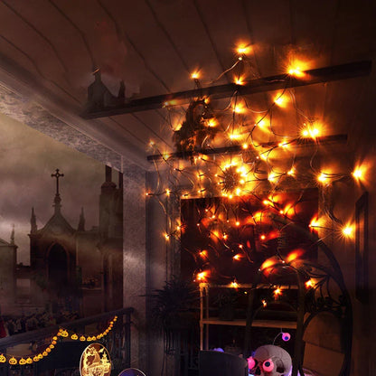 Spinnenweb lichtslinger met LED & afstandsbediening – Halloween decoratie binnen & buiten