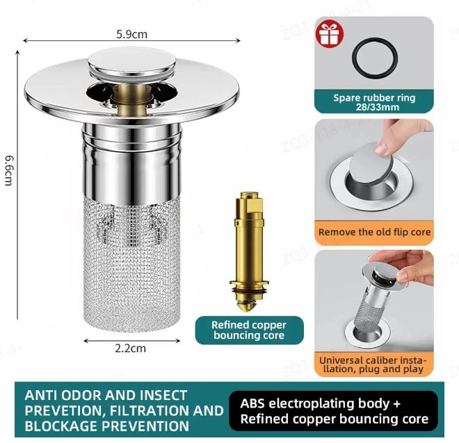 DrainGuard™ – RVS Afvoerfilter tegen Geuren, Verstoppingen & Insecten