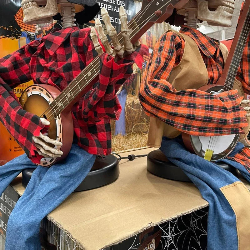 Geanimeerde Halloween skeletten met banjo - bewegingssensor decoratie
