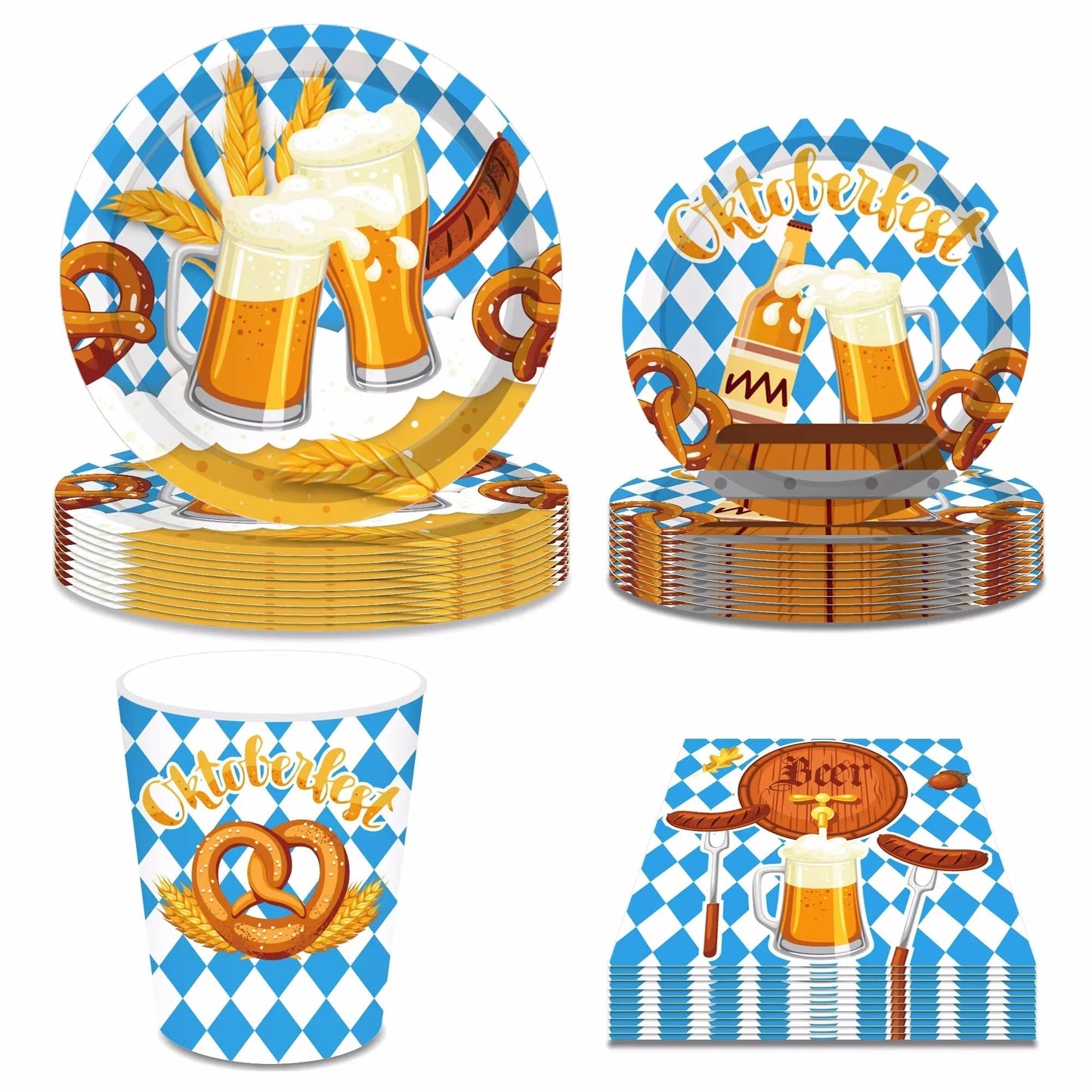 Oktoberfest Wegwerp-Partyservies Set 76-delig blauw-wit