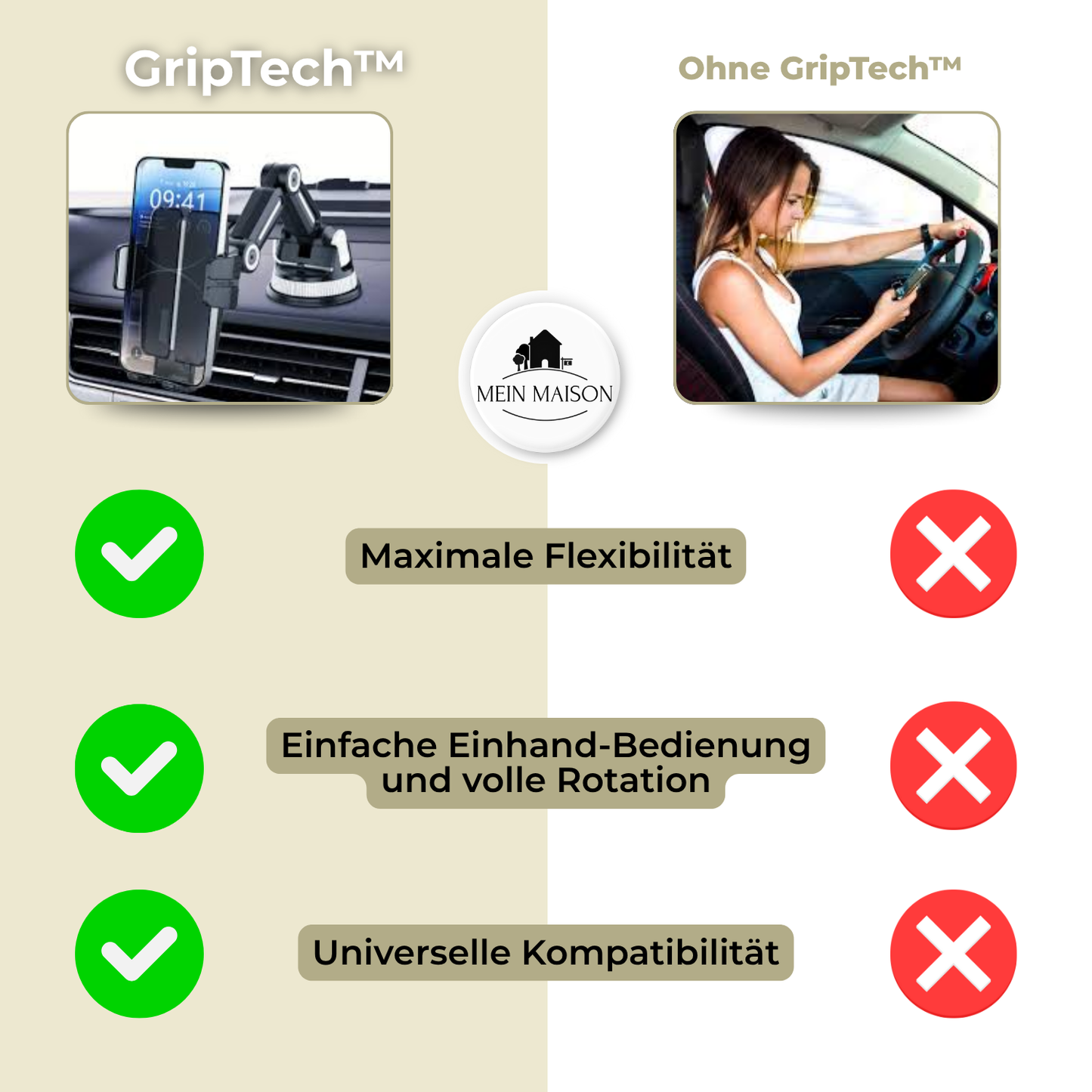 Telefoonhouder auto met zuignap, 360° rotatie en bediening met één hand