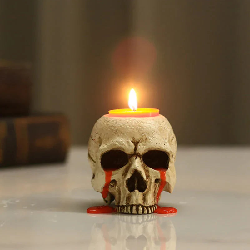 Kaarsenhouder van hars – Schedel decoratie voor Halloween & Gothic