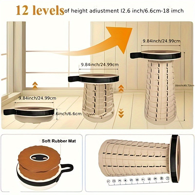 FoldAway™ – Opvouwbare Kruk met 12 Hoogtestanden & Gevoerde Zitting