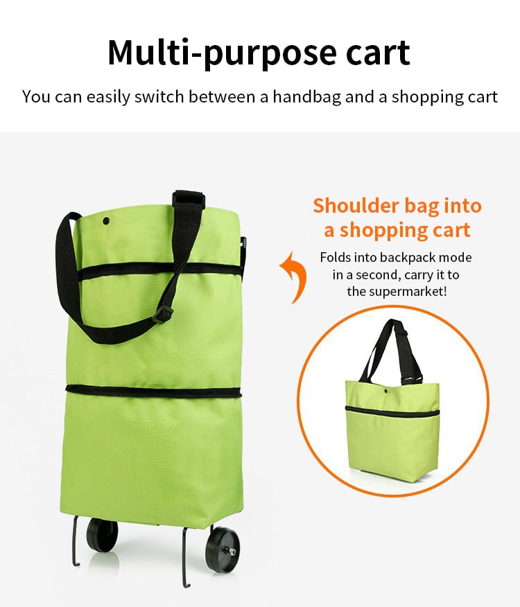 TravelBag™ - 2-in-1 boodschappentrolley / opvouwbare groene tas [50% Korting]