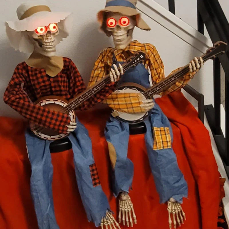 Geanimeerde Halloween skeletten met banjo - bewegingssensor decoratie