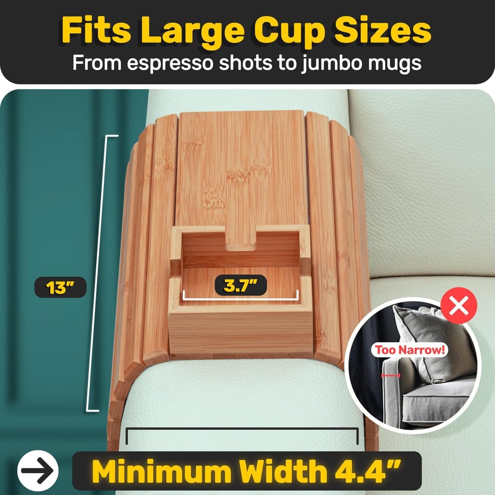 BambooEase™ – Bamboe armleuning dienblad – milieuvriendelijke beker- en snackhouder voor gezellige bankmomenten [50% Korting]