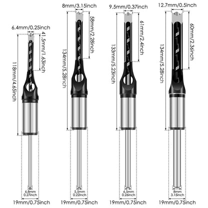 Steekbeitelадаптеropzetstukken voor pen- en gatverbindingen – 8 opzetstukken 6–16 mm
