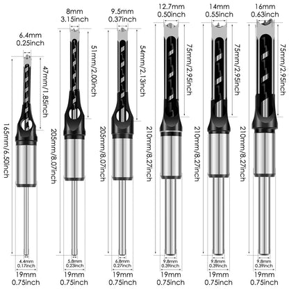 Steekbeitelадаптеropzetstukken voor pen- en gatverbindingen – 8 opzetstukken 6–16 mm