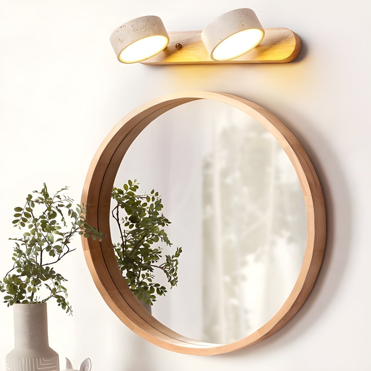 LED Wandlamp van Travertijn met Hout – Architectonisch Design