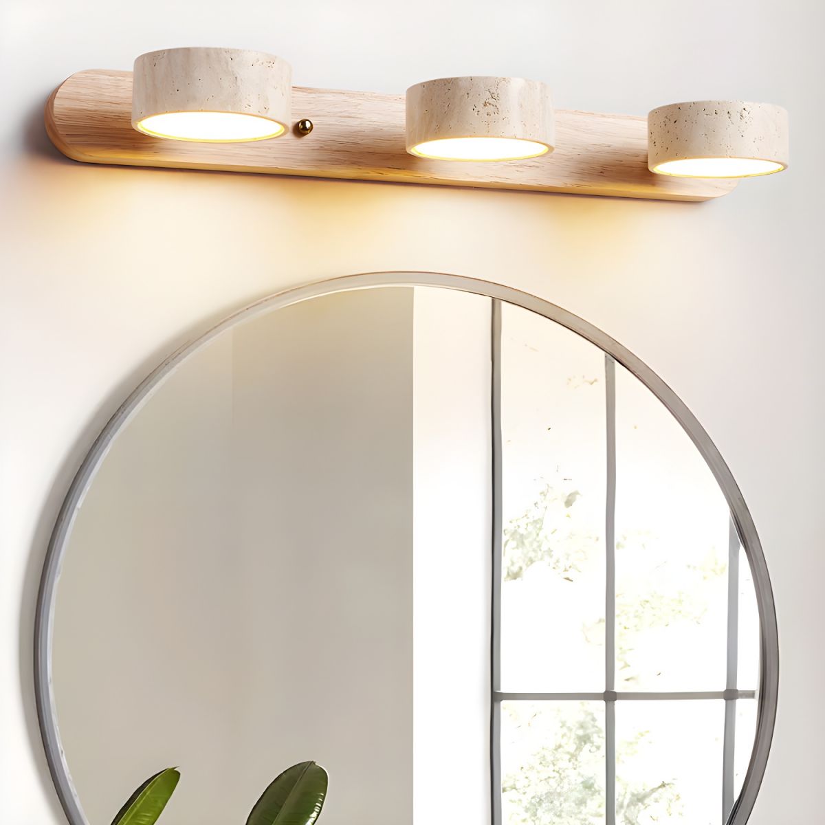 LED Wandlamp van Travertijn met Hout – Architectonisch Design