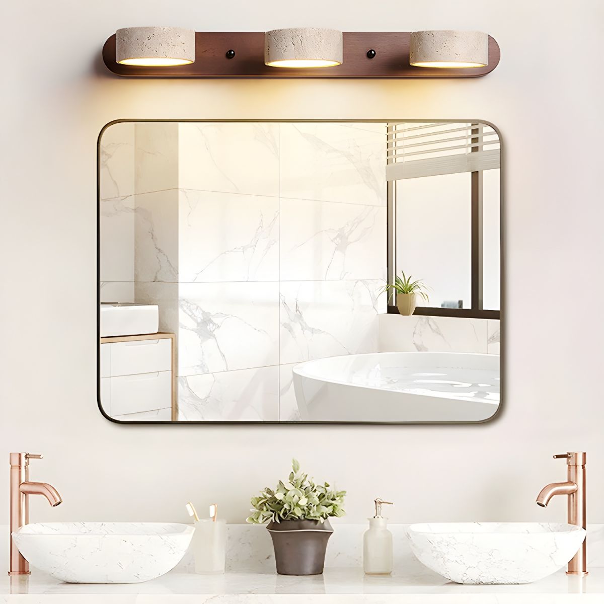 LED Wandlamp van Travertijn met Hout – Architectonisch Design