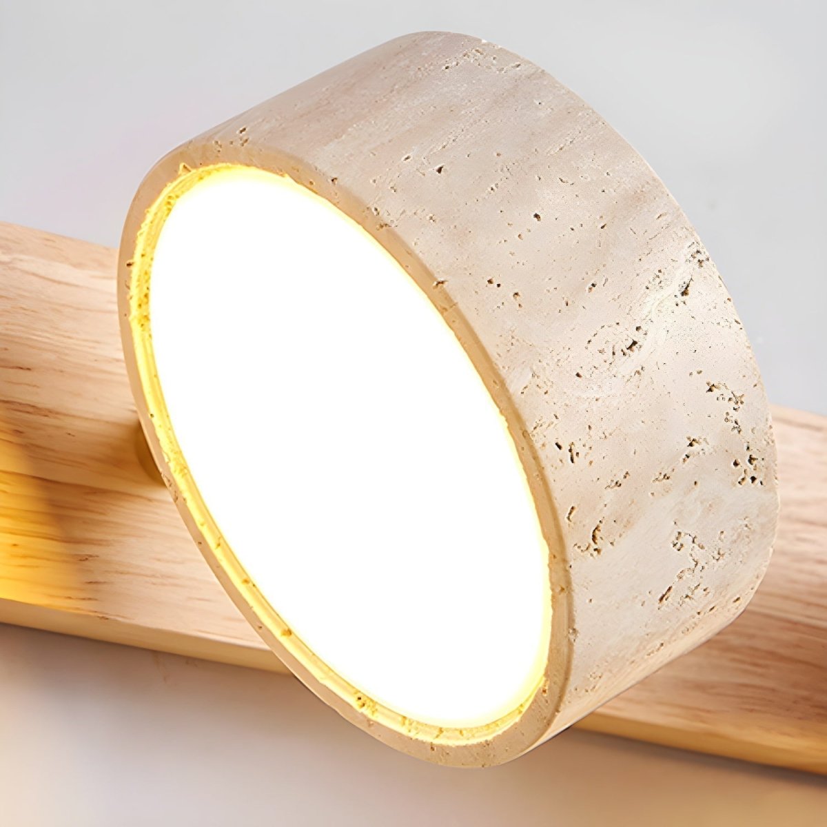 LED Wandlamp van Travertijn met Hout – Architectonisch Design