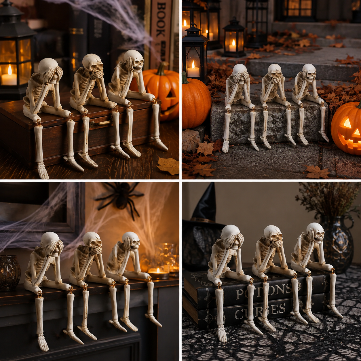 Skelet-figuren set van 3 kunsthars decoratie schoorsteenmantel Halloween