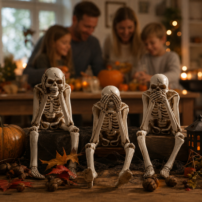 Skelet-figuren set van 3 kunsthars decoratie schoorsteenmantel Halloween