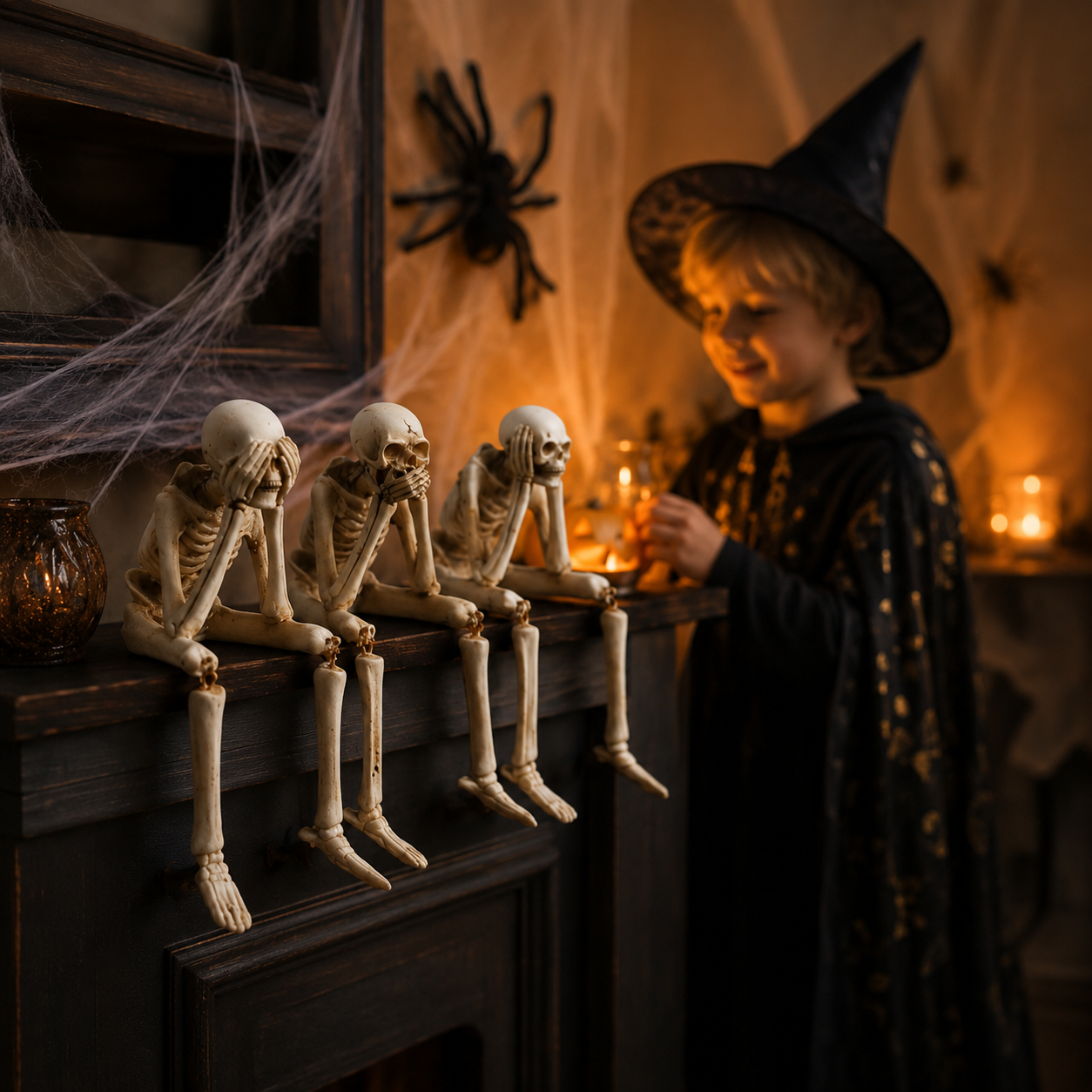 Skelet-figuren set van 3 kunsthars decoratie schoorsteenmantel Halloween